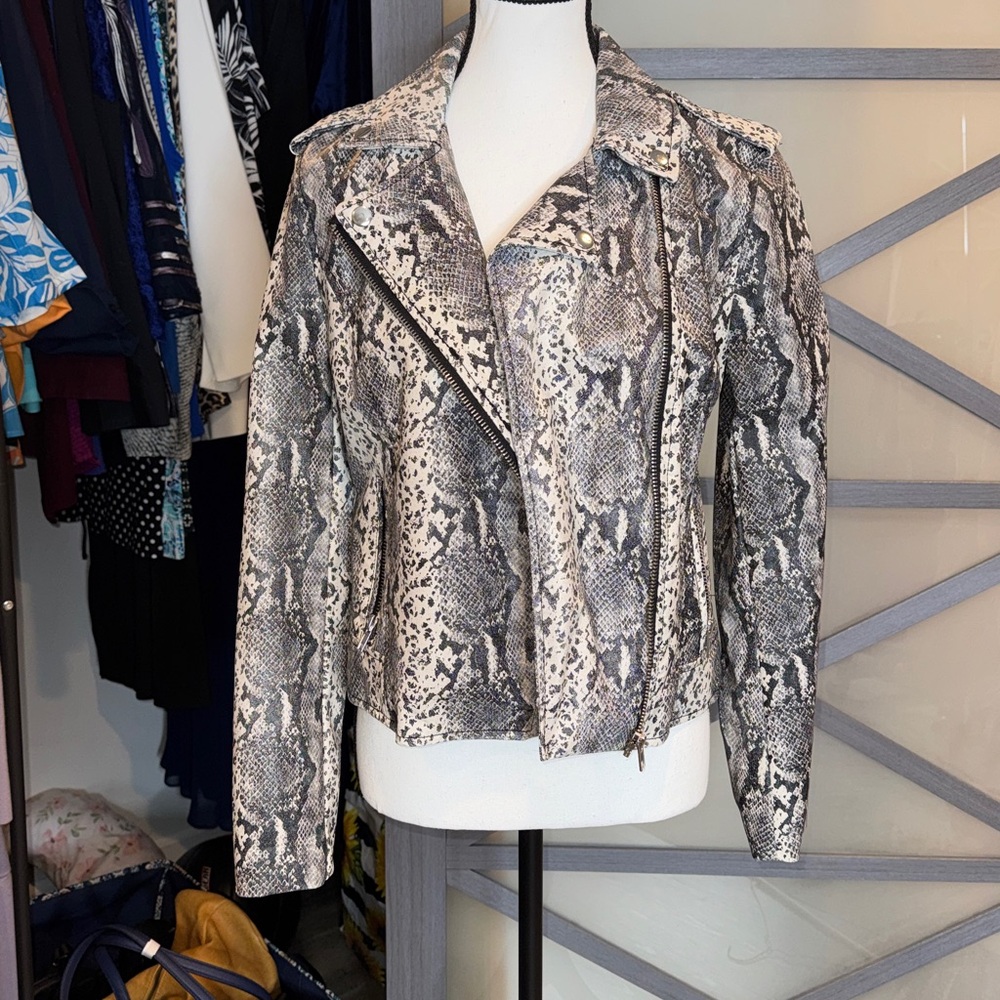 Philosophy Black and Gray Snake Print Faux Leather Jacket